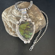 Navajo Green Turquoise Necklace | Sterling Silver | Authentic Native American Handmade | 15038