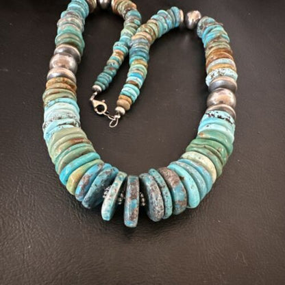 Navajo Blue Green Turquoise Necklace | Sterling Silver | Authentic Native American | 21" | 16959