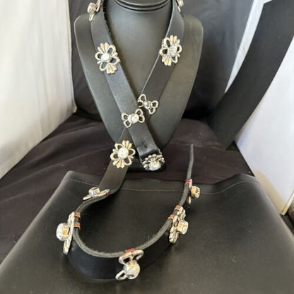 Men's White Buffalo Turquoise Concho Belt | Sterling Silver Navajo Tufa | Authentic Native American Handmade | 16684