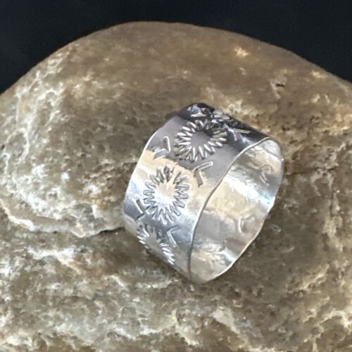 Men's Wide Band Navajo Stamped Ring | Sterling Silver | Sz 12 | Authentic Native American Handmade | 14981