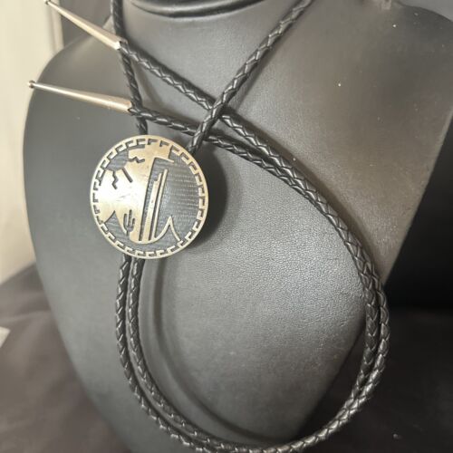 Native American Handmade Men's Bolo Tie | Hopi Sterling Silver | 14323