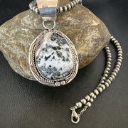 Men's White Buffalo Turquoise Pendant Necklace | Navajo Pearl Sterling Silver | 17041
