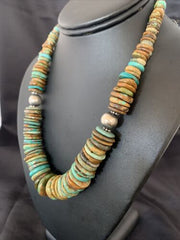 Authentic Navajo Sterling Silver Necklace | Blue-Green Turquoise | Southwestern Style | 18" | 1501