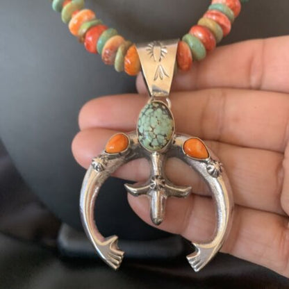 Navajo Turquoise Pendant Necklace | Sterling Silver | Native American Handmade | Naja 24" | 11569
