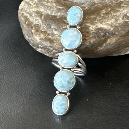 Navajo Blue Larimar Multi-Stone Cluster Ring | Authentic Native American Sterling Silver | Sz 9.5 | 17555