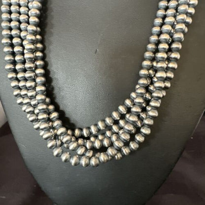 6mm Sterling Silver | Navajo Pearls Necklace | 5 Strand | 20” Authentic Native American | 17473