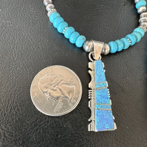 Navajo Men's Blue Turquoise Opal Pendant Necklace | Sterling Silver | 16039