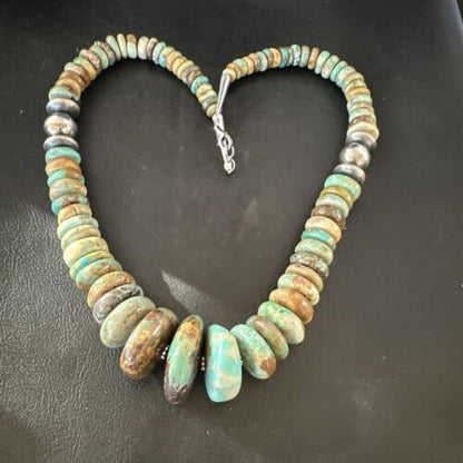Navajo Green Turquoise Graduated Necklace | Sterling Silver Pearls | Authentic Native American | 21" | 17004