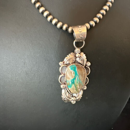 Navajo Blue Boulder Turquoise Necklace Pendant | Sterling Silver | Men's Women's | 16137