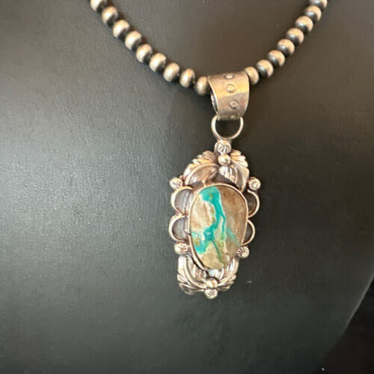 Navajo Blue Boulder Turquoise Necklace Pendant | Sterling Silver | Men's Women's | 16137