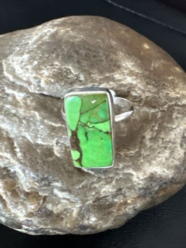 Adjustable Navajo Green Mojave Turquoise Ring | Sterling Silver | Sz 10 | Authentic Native American Handmade | 15709