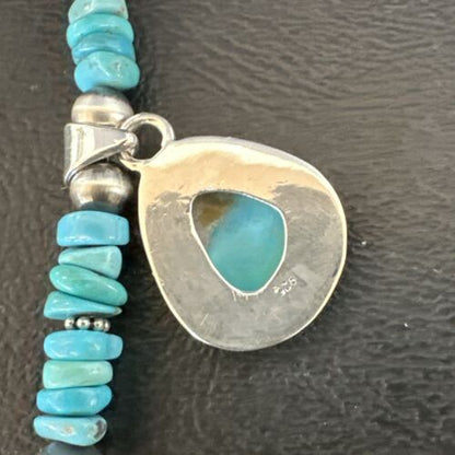 Navajo Men's Blue Kingman Turquoise Pendant Necklace | Sterling Silver | 21" | Authentic Native American Handmade | 17552