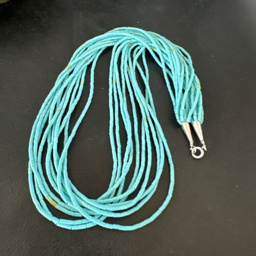 Blue Turquoise Heishi 10-Strand Liquid Sterling Necklace | 20" | 16915