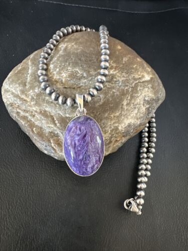 Navajo Pearls Purple Sugilite Pendant Necklace | Sterling Silver Beads | Authentic Native American Handmade | 15515