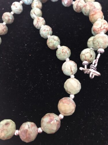 Southwestern Green Turquoise Faceted Bead Necklace | Sterling Silver | 21" | 08128