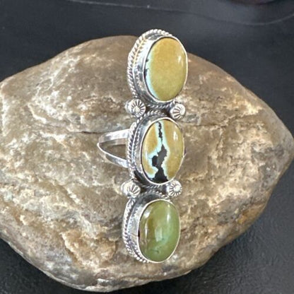 Navajo Green Royston Turquoise Multi-Stone Ring | Authentic Native American Sterling Silver | Sz 10.5 | 16722
