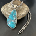 Men's Navajo Blue Spiderweb Turquoise Pendant Necklace | Sterling Silver | Authentic Native American Handmade | 16206