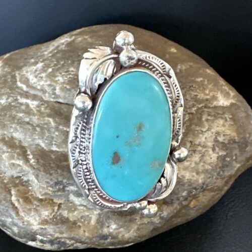 Men's Blue Kingman Turquoise Ring | Navajo Sterling Silver | Sz 10.5 | Authentic Native American Handmade | 15665