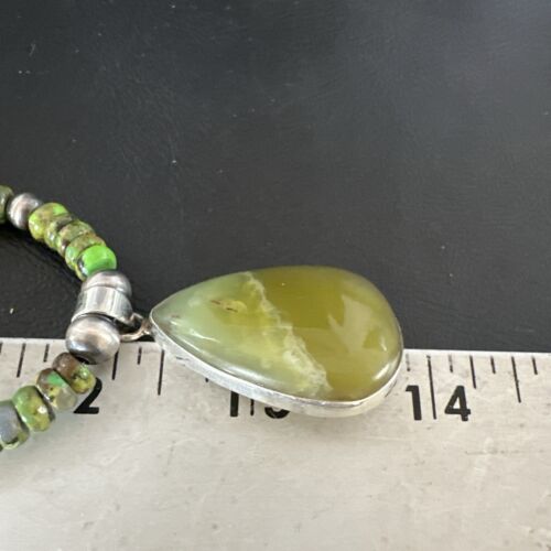 Navajo Green Turquoise Pendant Necklace | Sterling Silver | Authentic Native American Handmade | 16916