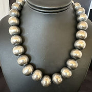 Navajo Pearls Necklace | XL Round 18mm Sterling Silver | 17" Single Strand | Authentic Native American Handmade | 17158