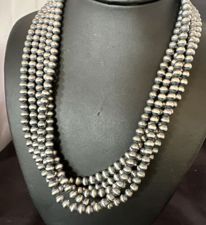 6mm Sterling Silver | Navajo Pearls Necklace | 5 Strand | 20” Authentic Native American | 17473