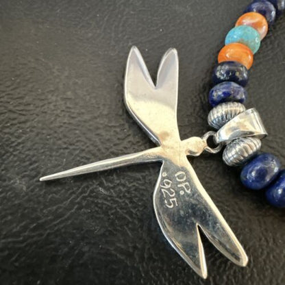 Navajo Dragonfly Pendant | Sterling Silver Turquoise Spiny Inlay MultiColor | Authentic Native American Handmade | 16634