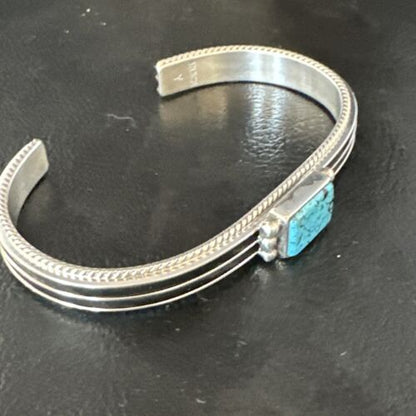 Navajo Blue Turquoise Cuff Bracelet | Sterling Silver | Authentic Native American Handmade | 15161
