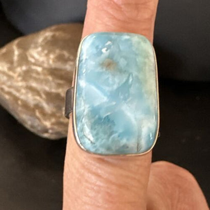 Navajo Blue Larimar Ring | Sterling Silver | Sz 8 | Authentic Native American Handmade | 17648