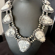 Handmade Navajo White Buffalo Turquoise Choker Necklace | Sterling Silver | 15410