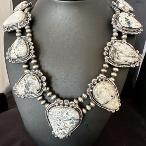 Handmade Navajo White Buffalo Turquoise Choker Necklace | Sterling Silver | 15410