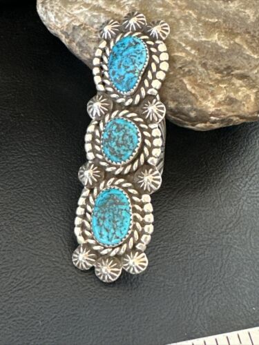 Navajo Blue Kingman Turquoise Cluster Ring | Authentic Native American Sterling Silver | Multi-Stone | Sz 9 | 16322