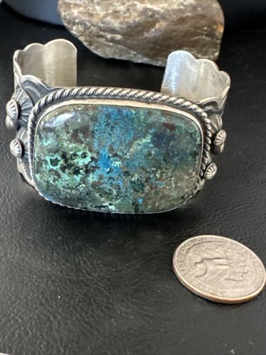Navajo Sterling Silver Blue Turquoise Cuff Bracelet | Authentic Native American Handmade | 15987 - Masha USA