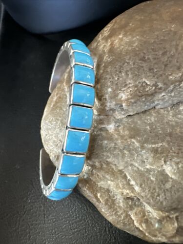 Navajo Sleeping Beauty Kingman Turquoise Cuff Bracelet | Sterling Silver | Authentic Native American Handmade | 16898