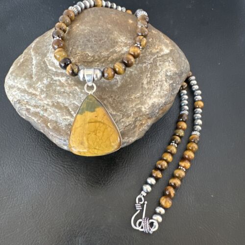 Southwestern Coffee Brown Tiger's Eye Pendant Necklace | Sterling Silver | 15866