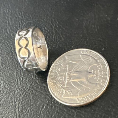 Navajo Stamped Sterling Silver Wide Band Ring | Sz 4.5  Pinky | Authentic Native American Handmade | 15296
