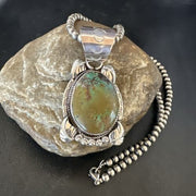 Men's Navajo Green Turquoise Pendant Necklace | Sterling Silver | Authentic Native American Handmade | 17527