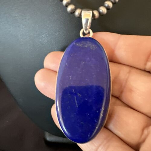 Navajo Blue Lapis Pendant with Pearls | Sterling Silver Necklace | 20" | Authentic Native American Handmade | 16666