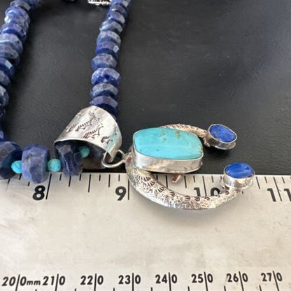 Navajo Blue Denim Lapis Turquoise Naja Pendant Necklace | Sterling Silver | Native American Handmade | 16320
