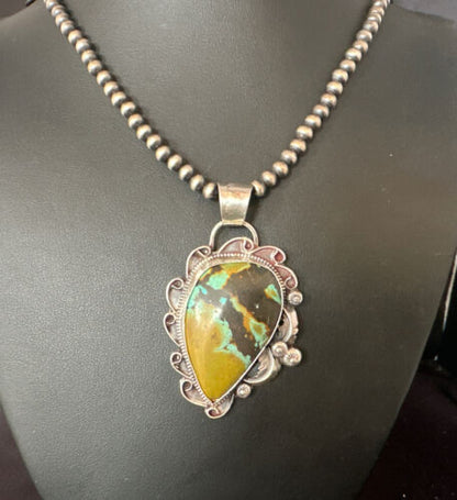 Navajo Green Turquoise Necklace | Sterling Silver | Authentic Native American Handmade | 15037
