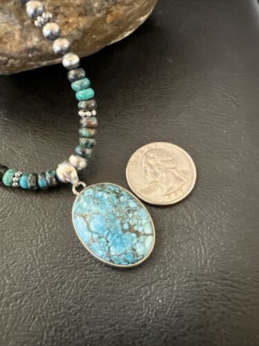 Men's Spiderweb Turquoise Pendant | Navajo Pearls Sterling Silver Necklace | Authentic Native American Handmade | 17301