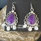 Navajo Purple Sugilite White Mother of Pearl Earrings | Sterling Silver | 1" | Authentic Native American Handmade | 15334