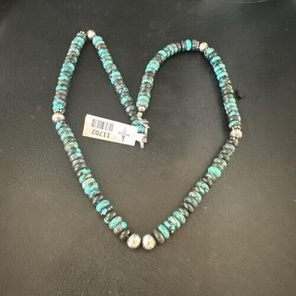 Men's Blue Spiderweb Turquoise Necklace | 8mm | Navajo Sterling Silver | 22" | Authentic Native American Handmade | 11702
