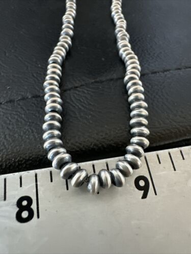 Navajo Pearl Sterling Silver Saucer Bead Necklace | Hand Strung 5mm | 20" | Authentic Native American | 60520