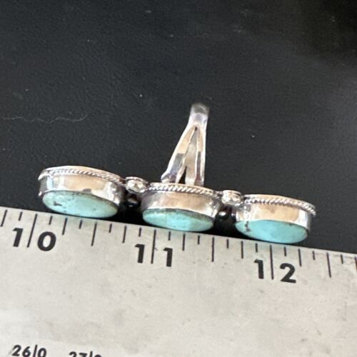 Navajo Blue Dry Creek Turquoise 3-Stone Ring | Authentic Native American Sterling Silver | Multi-Stone | Sz 11 | 16734
