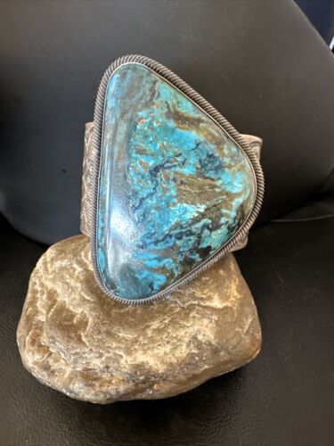 Navajo Blue Turquoise Cuff Bracelet | Sterling Silver | Authentic Native American Handmade | 15986