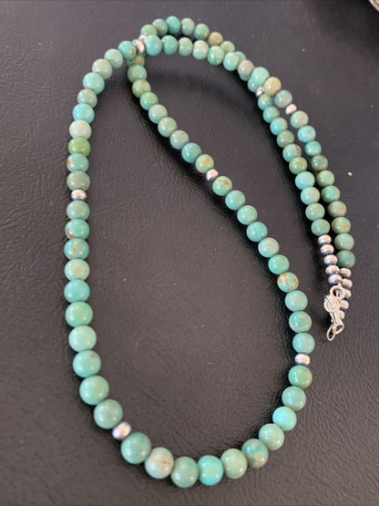 Navajo Royston Green Turquoise Necklace | Sterling Silver | Authentic Native American Handmade | 24" | 02212