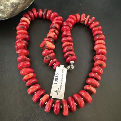 Navajo Pearl Bamboo Coral Necklace | Sterling Silver | 22" | Authentic Native American Handmade | 13915