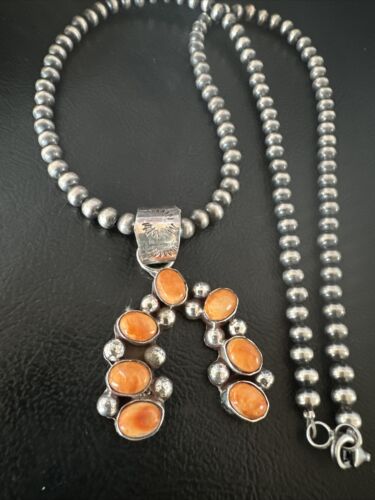 Navajo Spiny Oyster Naja Pendant Necklace | Sterling Silver | 20" | Authentic Native American Handmade | 15755