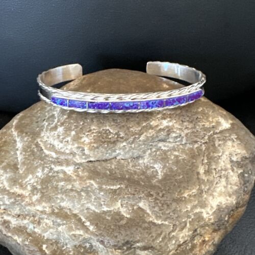 Southwestern Zuni Purple Opal Faux Inlay Cuff Bracelet | Sterling Silver | 16887