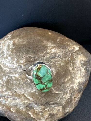 Navajo Green Mojave Turquoise Ring | Sterling Silver | Sz 7 | Authentic Native American Handmade | 15595